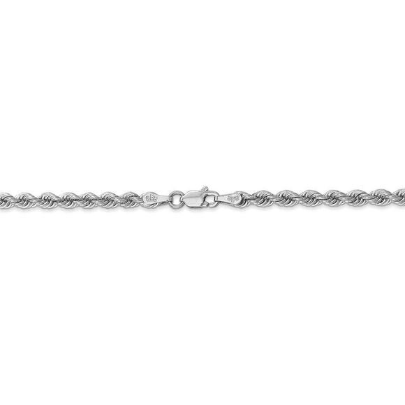 3mm, 14k White Gold, Handmade Solid Rope Chain Necklace, 30 Inch - Picture 4 of 8